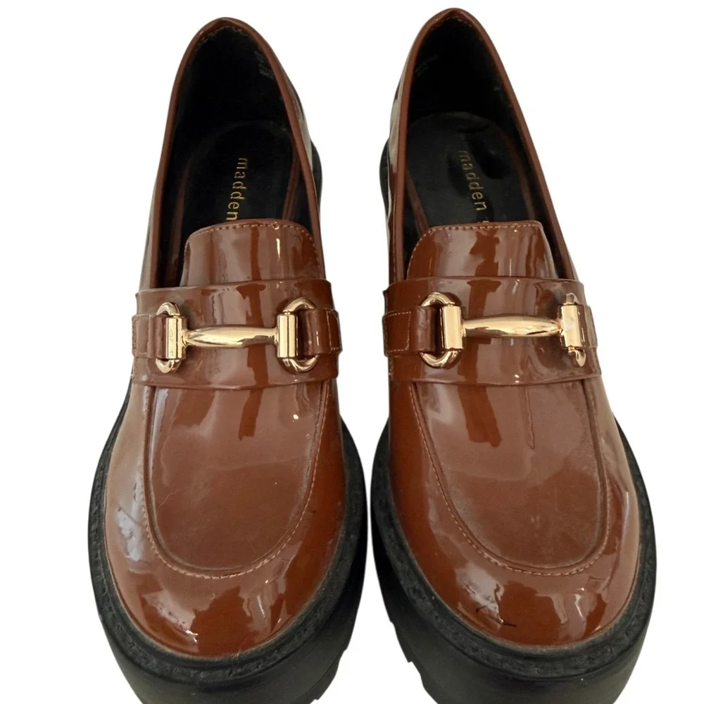 Madden Girl Womens Kiera Platform Horsebit Loafers Patent Leather Size 7 Preppy